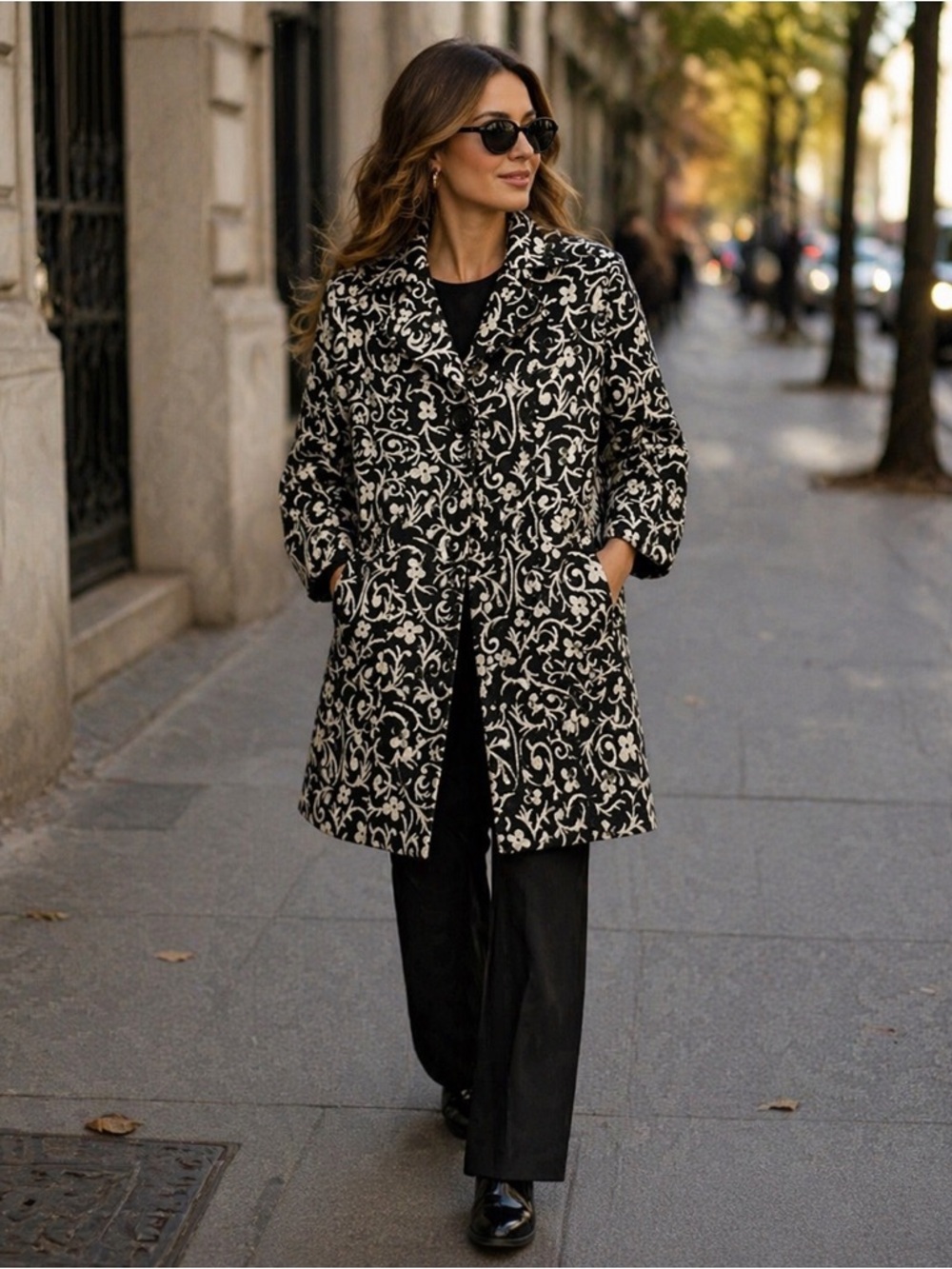 Vintage Luii Anthro floral trench peacoat puffed bell sleeve Large